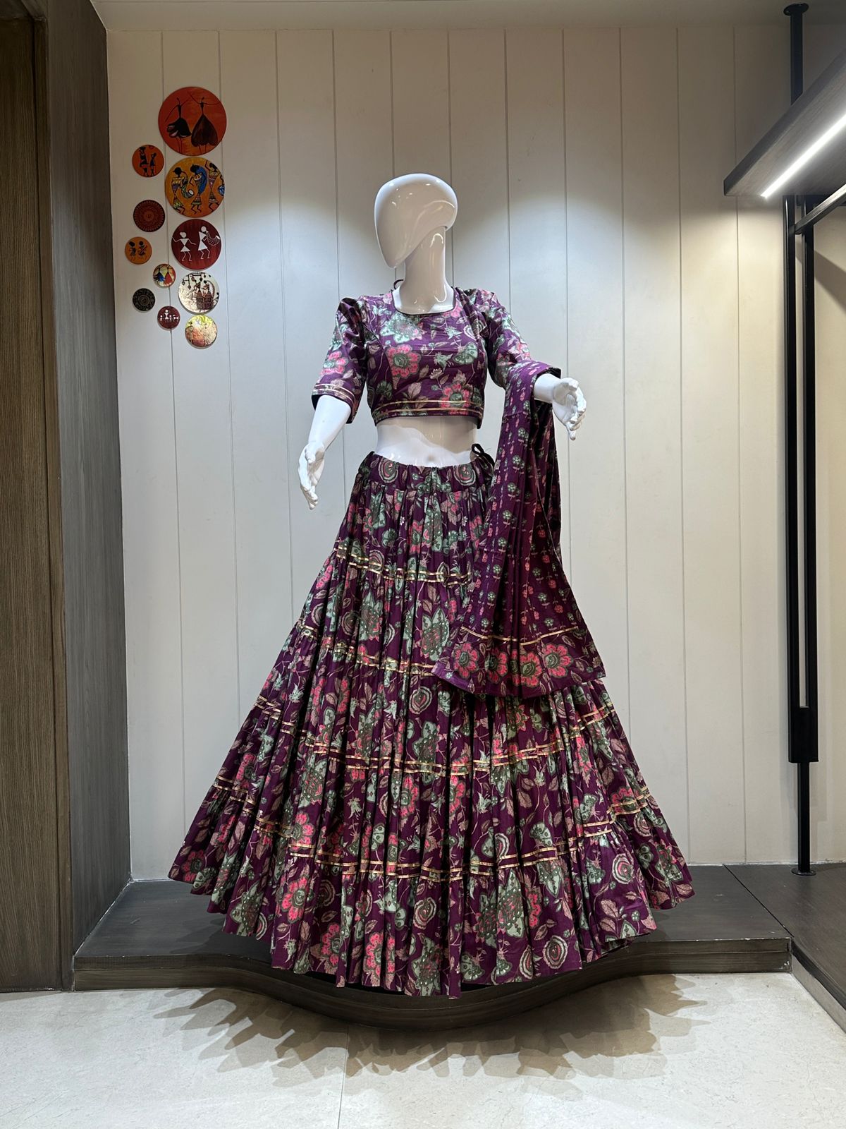 Heavy Pure Jaam Cotton Chaniya Choli with 7 Meter Flair & Hand Mirror Work | Chanderi Dupatta