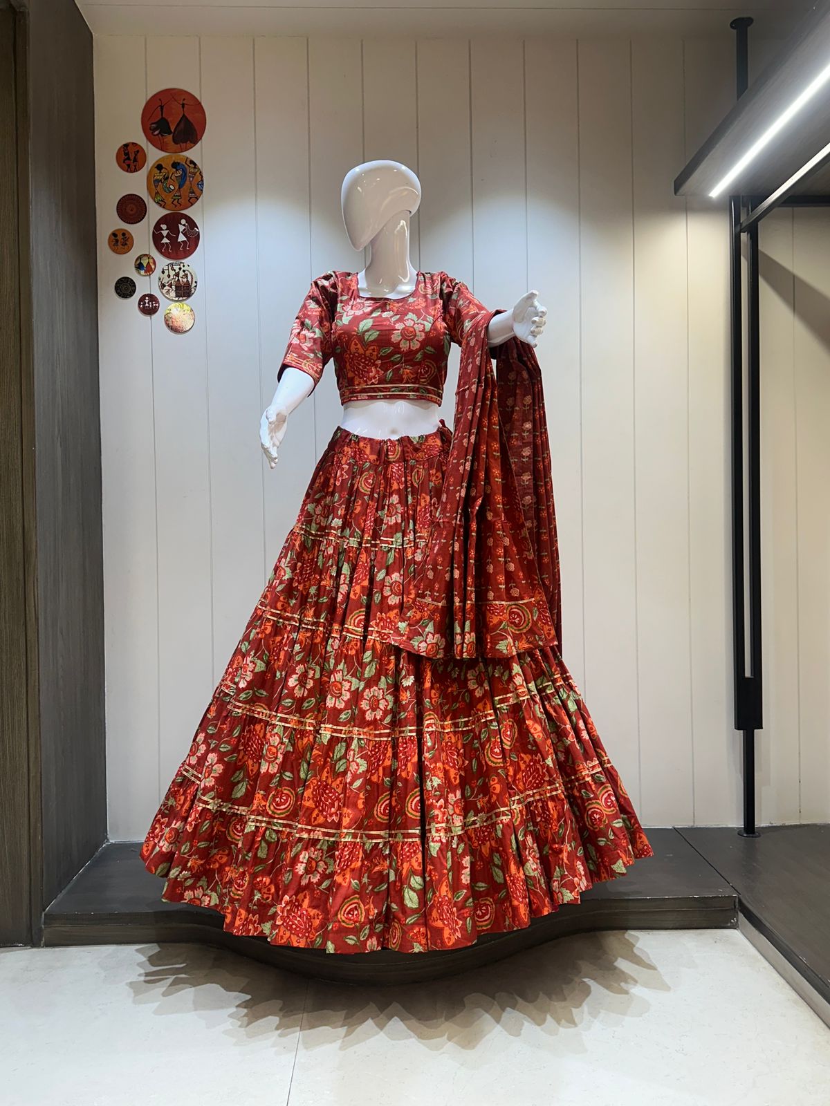 Heavy Pure Jaam Cotton Chaniya Choli with 7 Meter Flair & Hand Mirror Work | Chanderi Dupatta